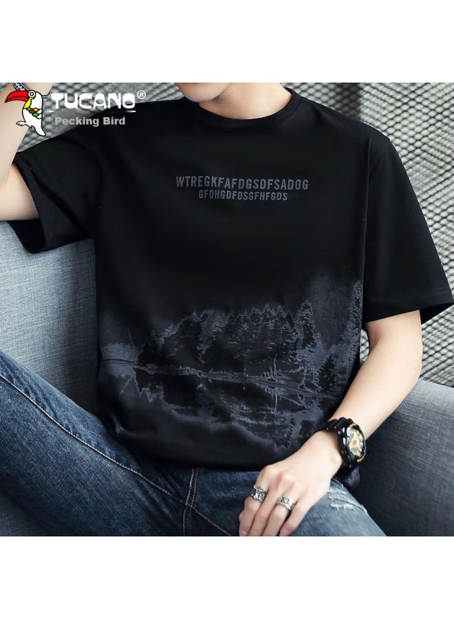 Tucano Tucano Men's Short Sleeve Round Neck T-shirt Spring Summer Thin Bottoming Loose Trendy Top Men's Clothing Black 3xl - Image 1