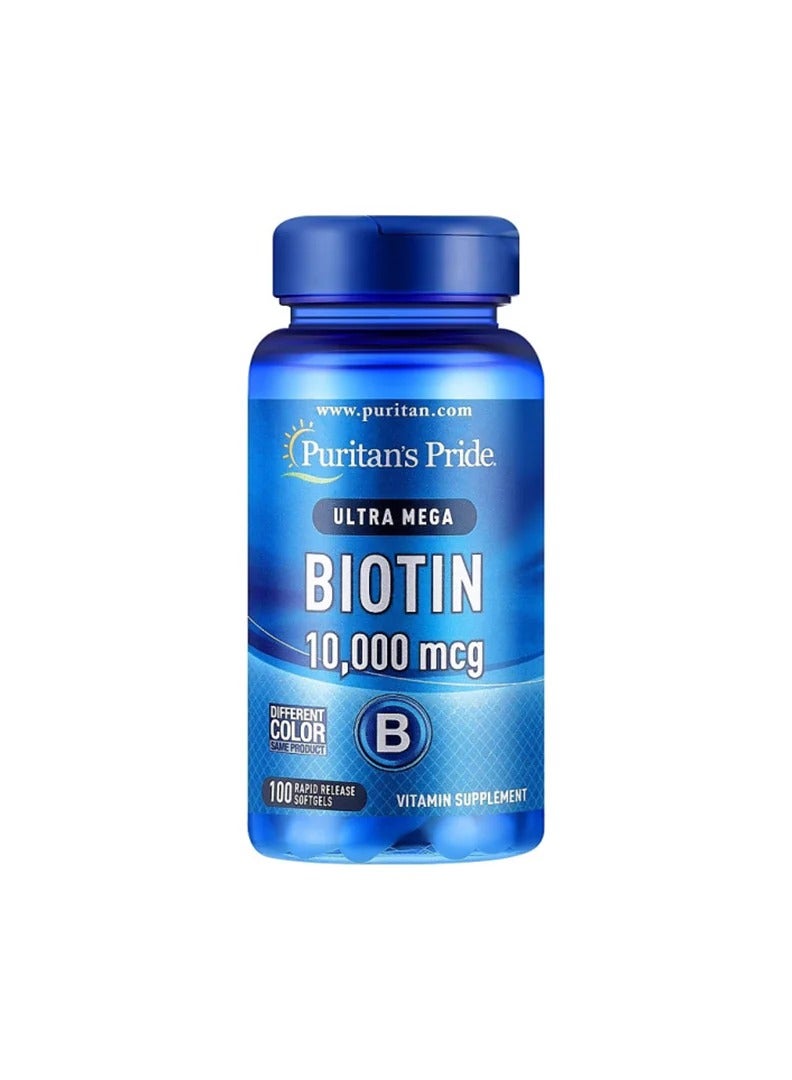 Puritan's Pride Biotin 10000 Mcg, Helps Promote Skin, Hair and Nail Health, Softgels 100 Count