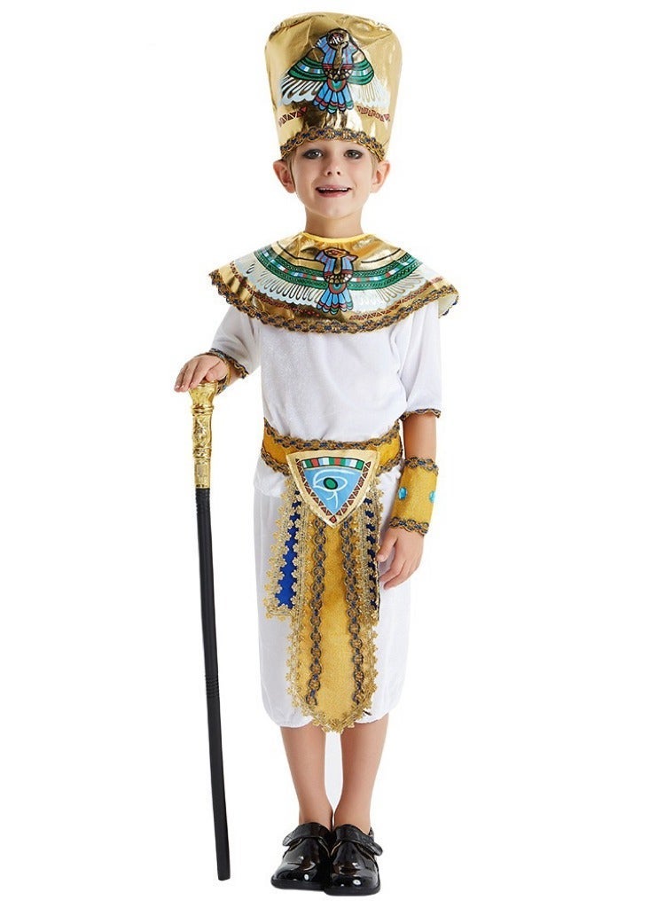 xppier Egyptian Pharaoh Costume for Kids Boys, Egyptian Fancy Dress Outfit with Crown Collar Belt Wrist Cuffs for International Day Cosplay School Party - Image 2