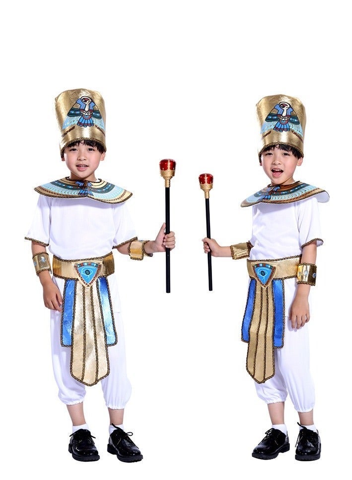 xppier Egyptian Pharaoh Costume for Kids Boys, Egyptian Fancy Dress Outfit with Crown Collar Belt Wrist Cuffs for International Day Cosplay School Party - Image 4
