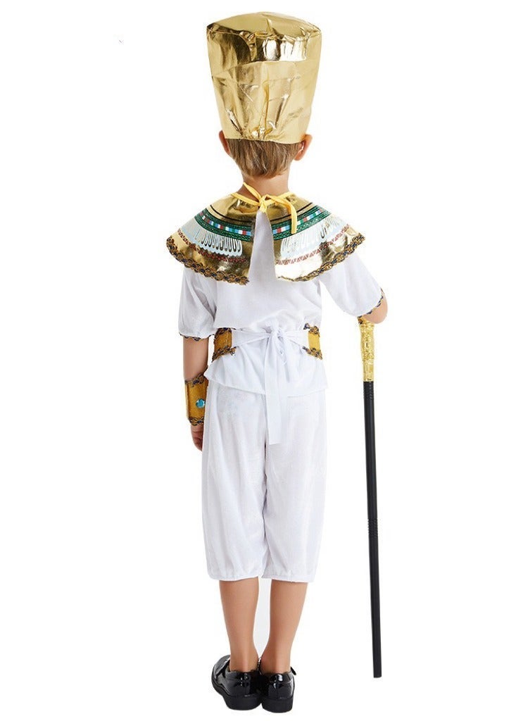 xppier Egyptian Pharaoh Costume for Kids Boys, Egyptian Fancy Dress Outfit with Crown Collar Belt Wrist Cuffs for International Day Cosplay School Party - Image 3