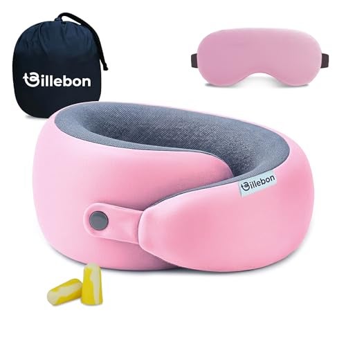 Billebon Ultrasoft Memory Foam Neck Pillow for Travel, Lightweight Comfortable & Breathable Cover, Airplane Travel Pillow Combo with Premium Eye Mask and Carry Bag. (Pink) - Image 1