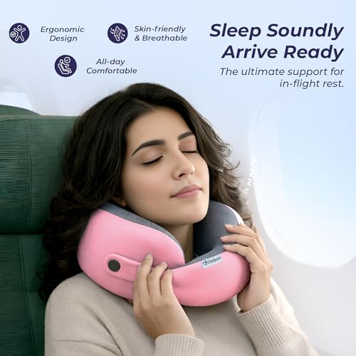 Billebon Ultrasoft Memory Foam Neck Pillow for Travel, Lightweight Comfortable & Breathable Cover, Airplane Travel Pillow Combo with Premium Eye Mask and Carry Bag. (Pink) - Image 5