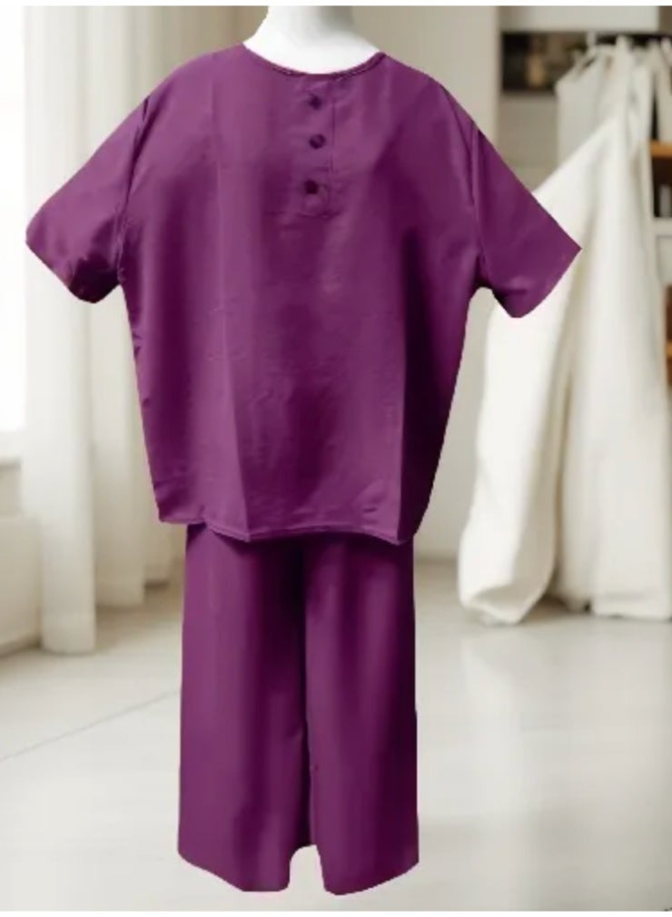 Women's Free Size 2 Piece Outfit Lounge Sets Summer Textured Batwing Sleeve Tops and Wide Leg Pant Set  - Image 4