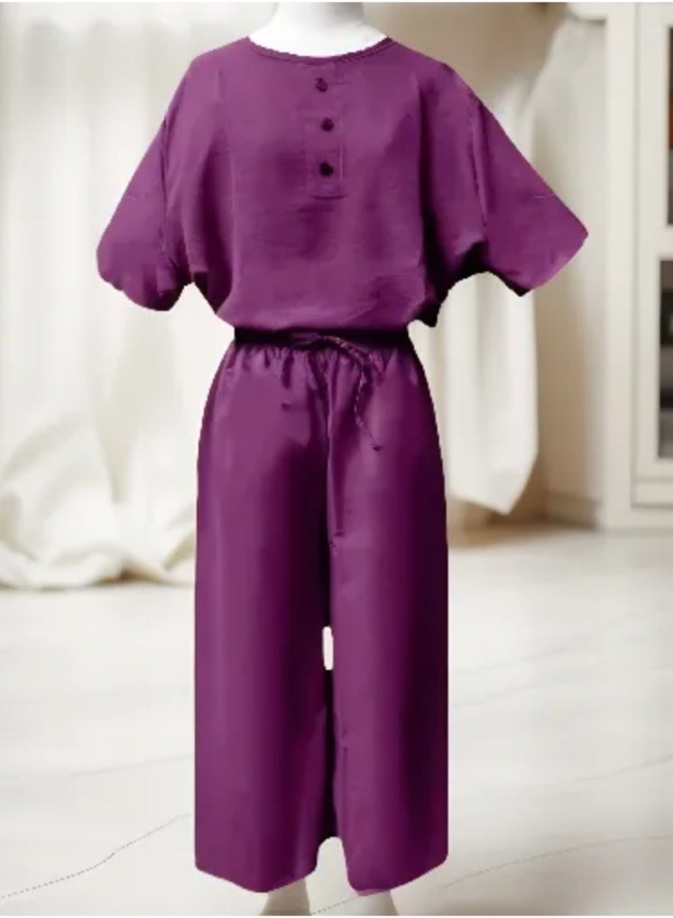 Women's Free Size 2 Piece Outfit Lounge Sets Summer Textured Batwing Sleeve Tops and Wide Leg Pant Set  - Image 1