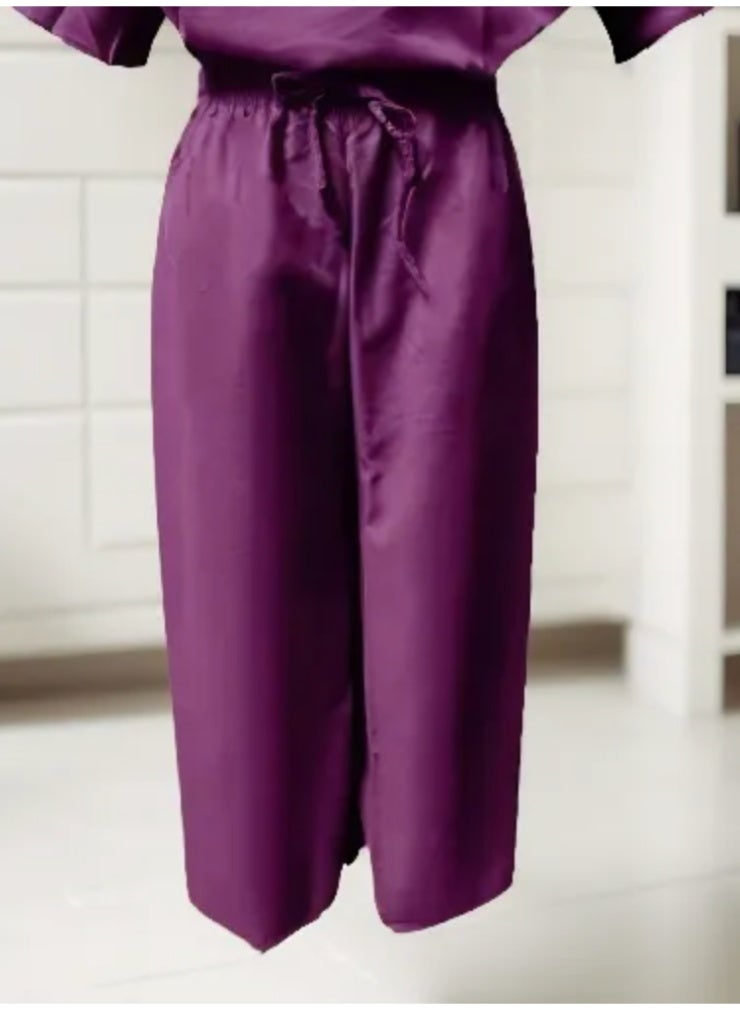 Women's Free Size 2 Piece Outfit Lounge Sets Summer Textured Batwing Sleeve Tops and Wide Leg Pant Set  - Image 3