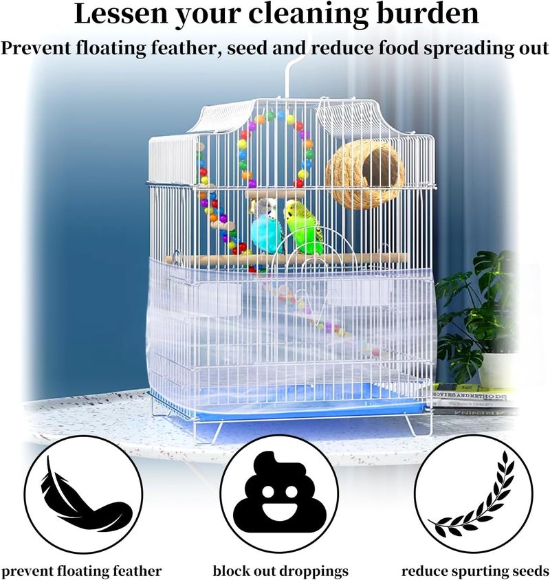 HOYDATE Adjustable Bird Cage Net Cover Birdcage Seed Feather Catcher Soft Skirt Guard Birdcage Nylon Mesh Netting for Parrot Parakeet Macaw Round Square Cages (Circumference 41 inch to 83inches) - Image 3