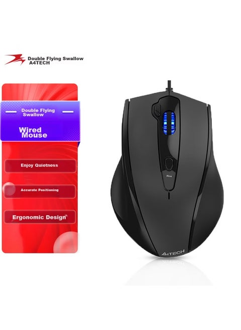 A4tech N-810fxs Wired Mouse, Quiet And Comfortable, For Laptop And Desktop Computers, Ergonomic Usb Interface Large Hand Mouse, Gentleman Black