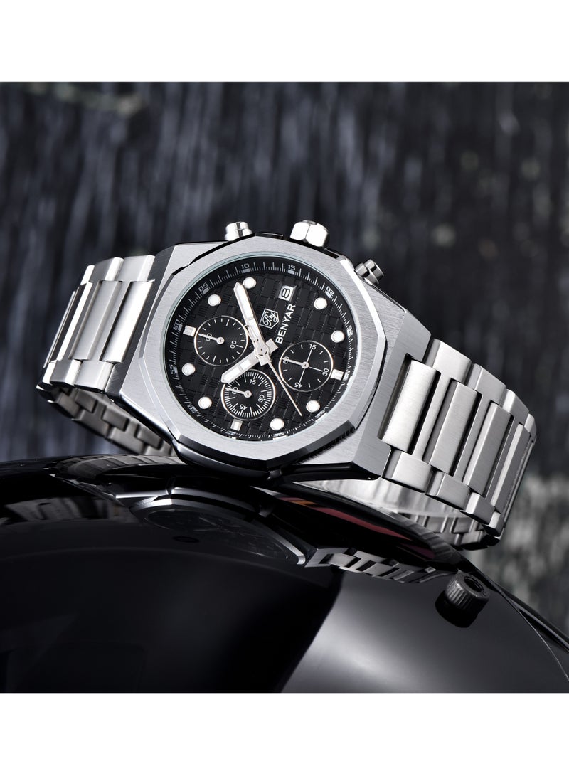 BENYAR Mens Watches Multifunction Chronograph Date Quartz Watch for Men Stainless Steel Band Wrist Watch Gift for Men Casual Business - Image 5
