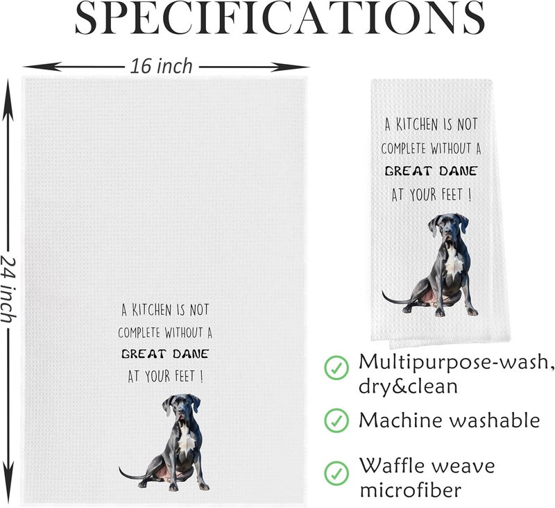 Geqtt Great Dane Dish Towels Set - Funny Great Dane Decorative Waffle Kitchen Towels, Hand Towel, Tea Towel (16×24 Inches, Set of 2) - Image 2