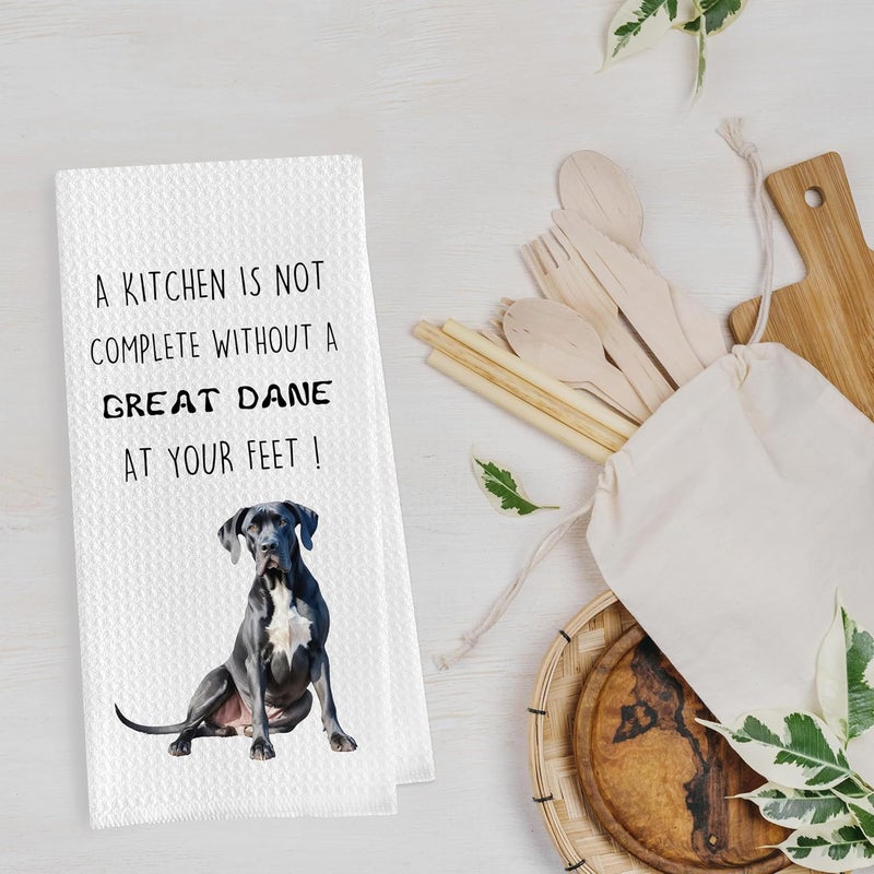 Geqtt Great Dane Dish Towels Set - Funny Great Dane Decorative Waffle Kitchen Towels, Hand Towel, Tea Towel (16×24 Inches, Set of 2) - Image 4