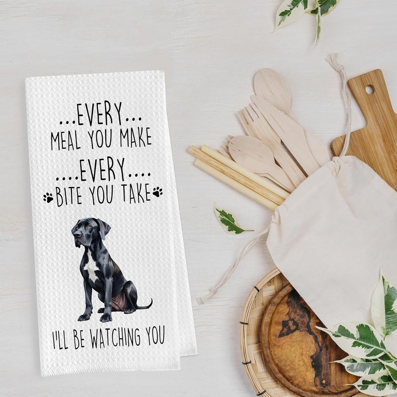 Geqtt Great Dane Dish Towels Set - Funny Great Dane Decorative Waffle Kitchen Towels, Hand Towel, Tea Towel (16×24 Inches, Set of 2) - Image 3