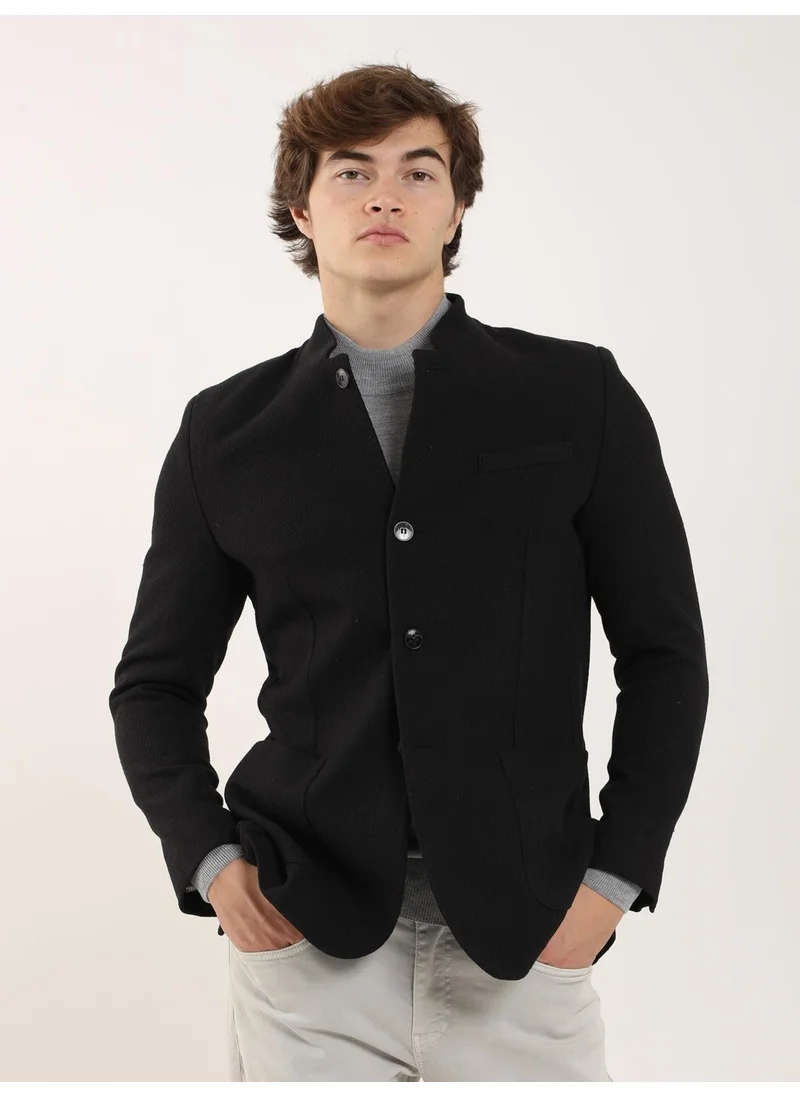 Dufy Black Men's Slim Fit Mono Collar Jacket 91215