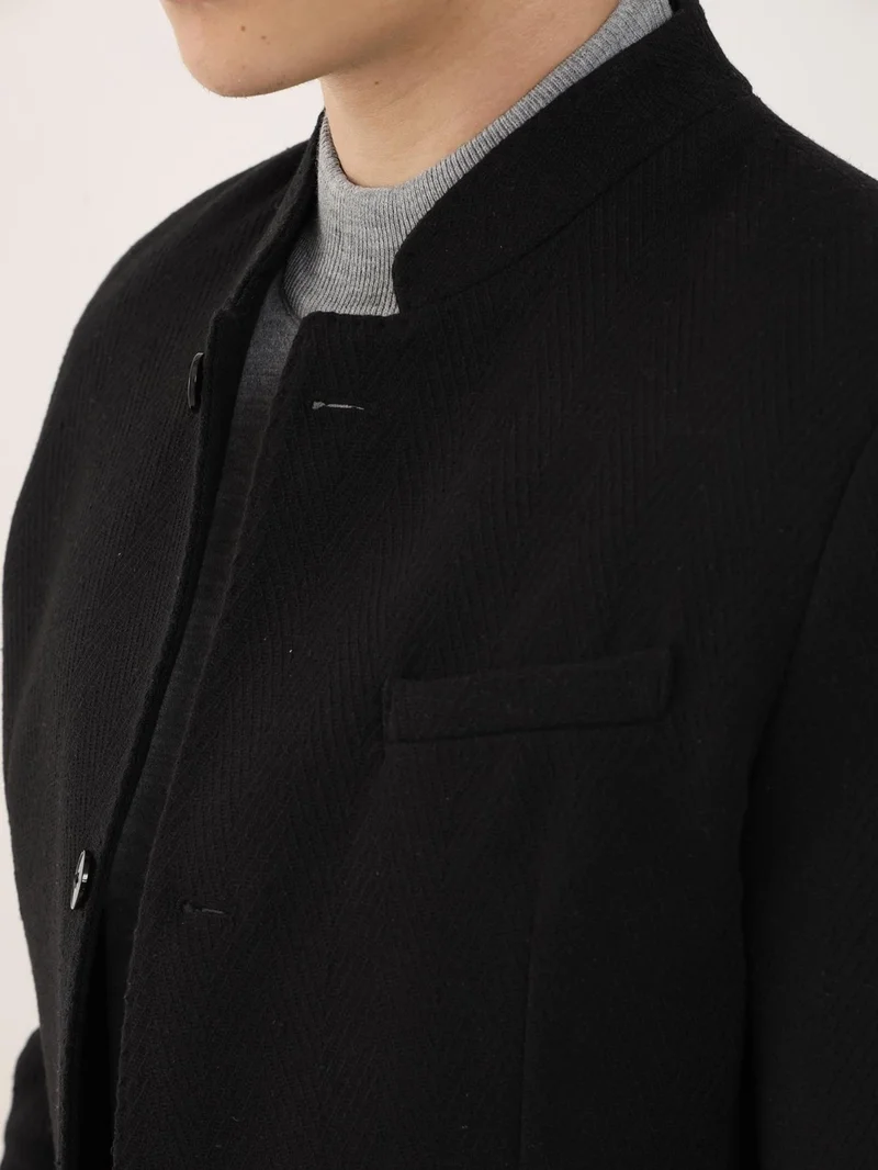 Dufy Black Men's Slim Fit Mono Collar Jacket 91215