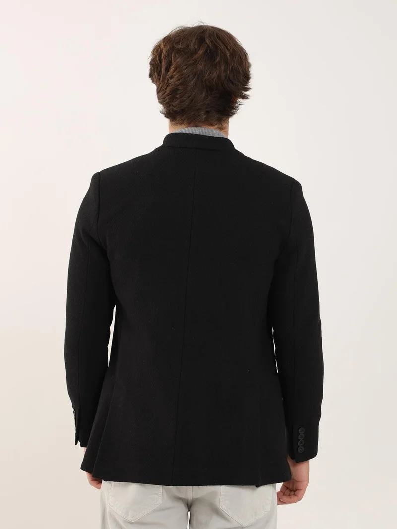 Dufy Black Men's Slim Fit Mono Collar Jacket 91215