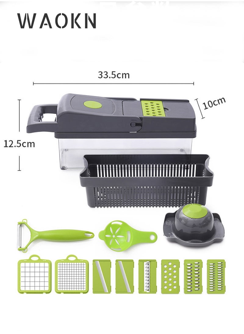 WAOKN - 14 In 1 Vegetable Chopper Adjustable Multifunctional Food Chopper with Container Onion Carrot Salad Chopper - Image 1