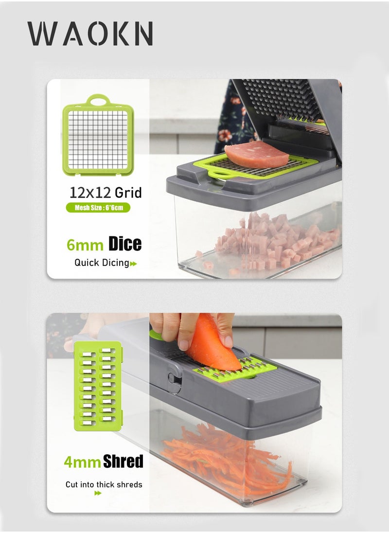 WAOKN - 14 In 1 Vegetable Chopper Adjustable Multifunctional Food Chopper with Container Onion Carrot Salad Chopper - Image 1