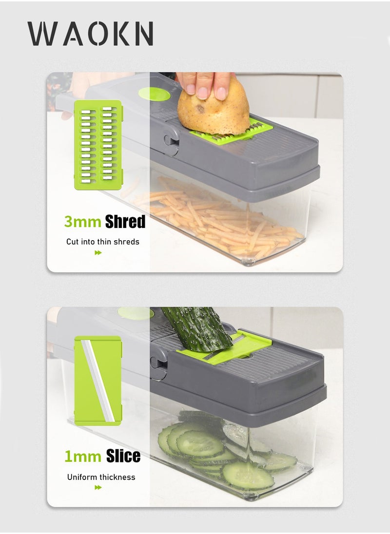WAOKN - 14 In 1 Vegetable Chopper Adjustable Multifunctional Food Chopper with Container Onion Carrot Salad Chopper - Image 1