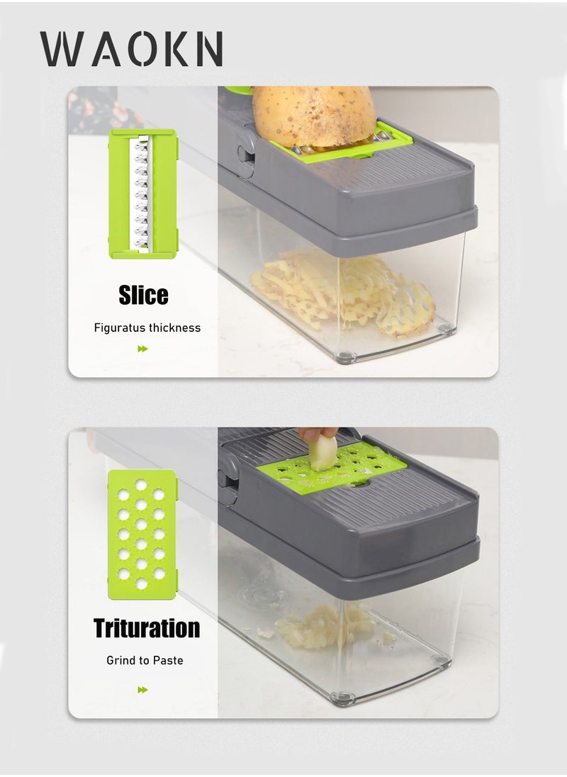 WAOKN - 14 In 1 Vegetable Chopper Adjustable Multifunctional Food Chopper with Container Onion Carrot Salad Chopper - Image 1