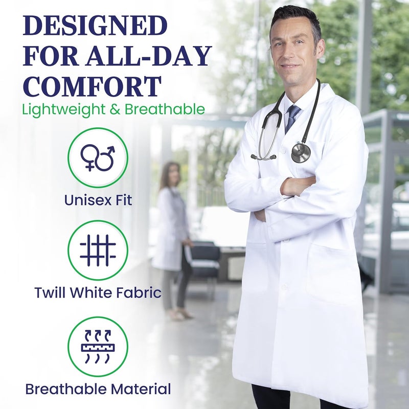 DR Instruments DR Uniforms Cotton Lab Coat - Unisex White Long Coat for Students and Doctors - Image 3