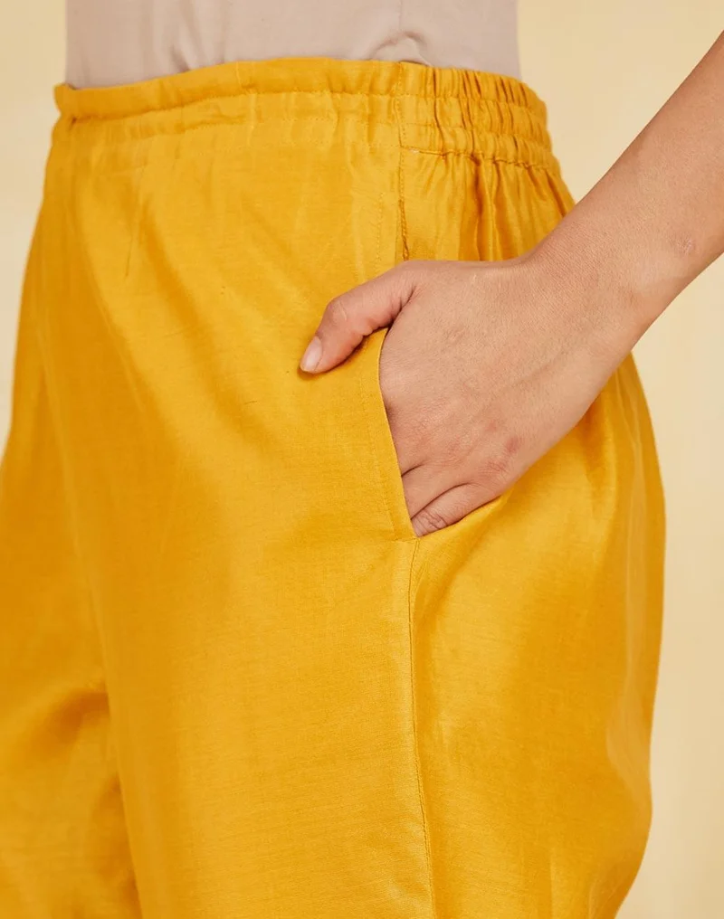 Fabindia Mustard Cotton Silk Embroidered Ethnic Pant
