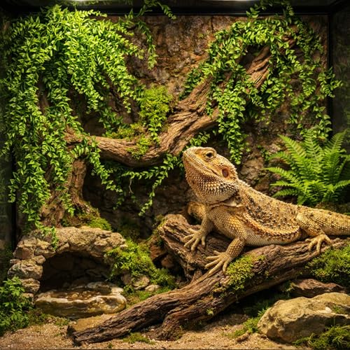 HERCOCCI 3 Pack Reptile Plants, Terrarium Hanging Plants Vines Artificial Leaves Habitat Decorations with Suction Cup for Bearded Dragon Hermit Crab Lizard Snake Geckos Chameleon - Image 3