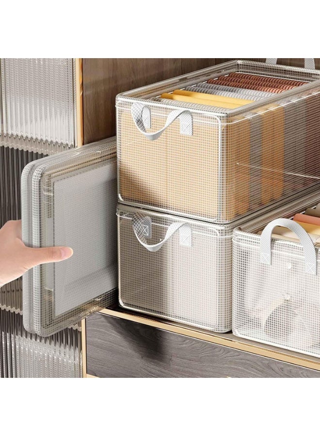 Arabest 4PCS Closet Clothes Organizer Dustproof Sturdy Storage Baskets Bins 26L Foldable Shelf Containers Bin Support Boards Dust Lid Steel Frame for Sweater Pants T-shirt Dress (Clear) - Image 3