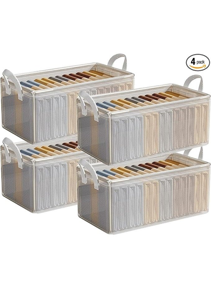 Arabest 4PCS Closet Clothes Organizer Dustproof Sturdy Storage Baskets Bins 26L Foldable Shelf Containers Bin Support Boards Dust Lid Steel Frame for Sweater Pants T-shirt Dress (Clear) - Image 1