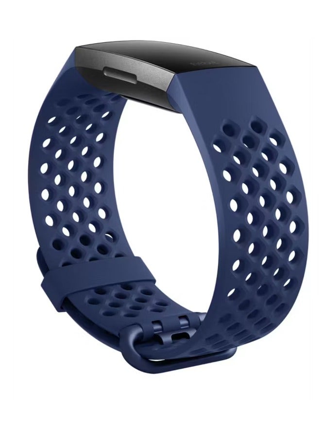 ديفيا سوار ساعة ديلوكس سيريز الرياضي المصنوع من السيليكون لساعة فيتبيت تشارج 3 و4 / حزام ساعة / ناعم ومريح / سهل التعديل / مقاوم للماء - أزرق داكن - Image 1