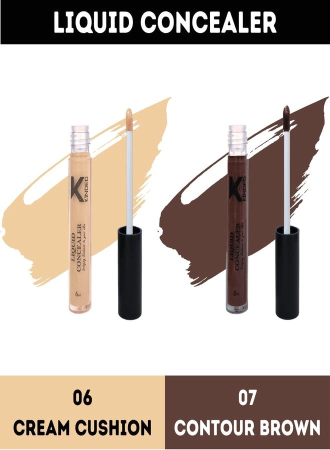KINDED Liquid Concealer Full Coverage Colour Corrector Contour Waterproof HD Pro Master Series for Dry & Oily Skin Dark Circles & Spots (Creamy Matte, Cream Cushion & Contour Brown Combo, 6 ml each) - Image 2