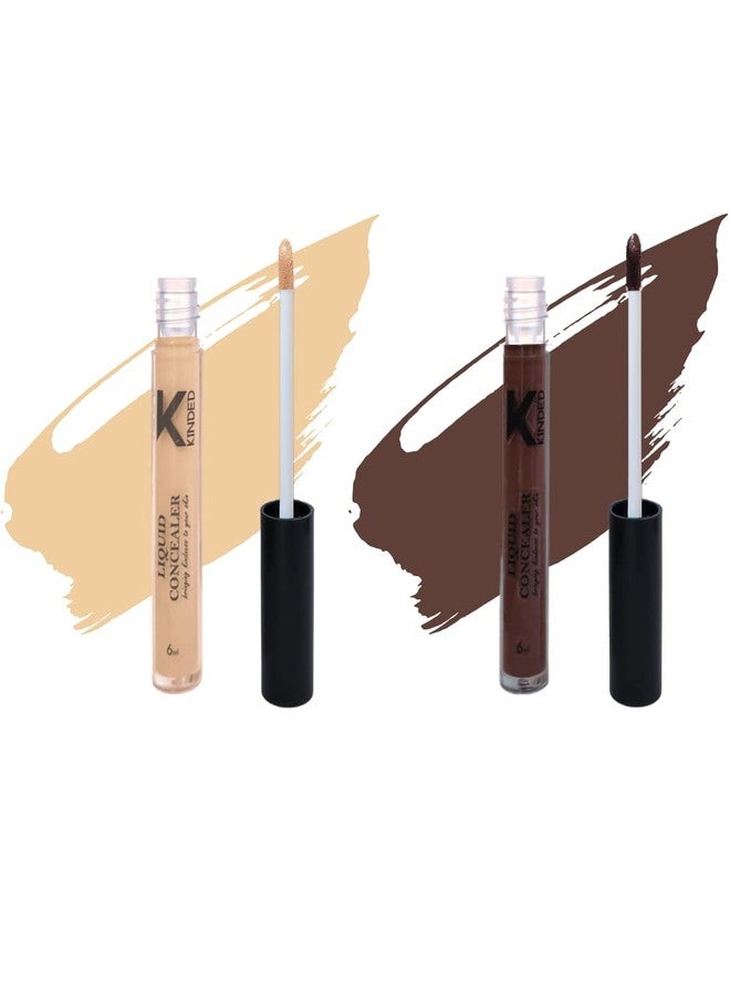 KINDED Liquid Concealer Full Coverage Colour Corrector Contour Waterproof HD Pro Master Series for Dry & Oily Skin Dark Circles & Spots (Creamy Matte, Cream Cushion & Contour Brown Combo, 6 ml each) - Image 1