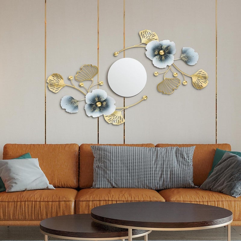 Tandefio 3 Pcs Metal Decorative Wall Mirrors for Living Room Metal Ginkgo Leaf Mirror Modern Creative Wall Decor Art Hanging Decor Mirror for Entrance Bedroom Living Room(Vintage Gold,16.inches) - Image 3