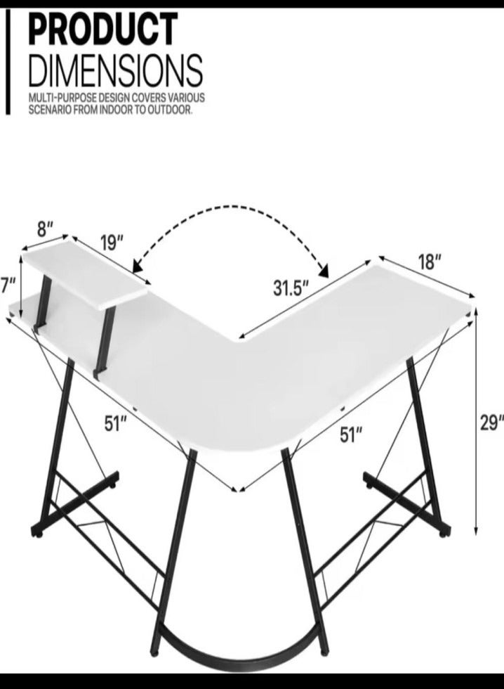 Generic L-Shaped Corner Gaming Table Custom Home Computer Desk with Large Monitor Stand for Time Saving and Easy Assembly (White)  - Image 4