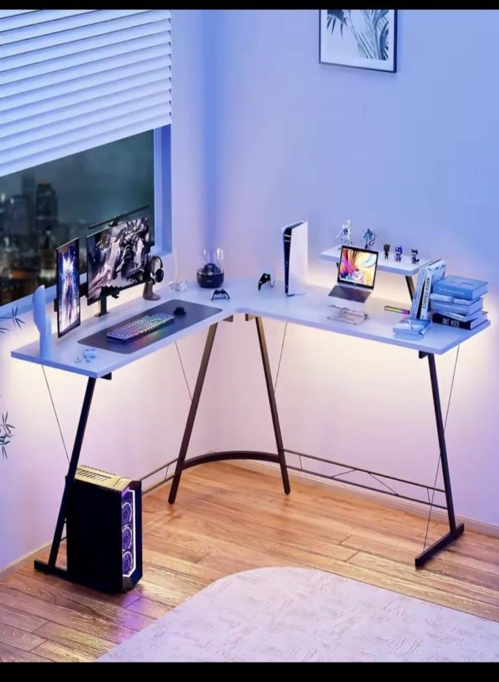 Generic L-Shaped Corner Gaming Table Custom Home Computer Desk with Large Monitor Stand for Time Saving and Easy Assembly (White)  - Image 2