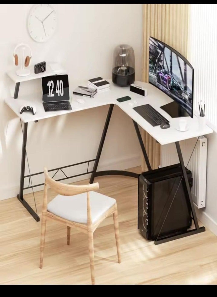 Generic L-Shaped Corner Gaming Table Custom Home Computer Desk with Large Monitor Stand for Time Saving and Easy Assembly (White)  - Image 5