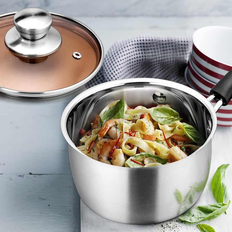 E-far Small Saucepan with Lid, Stainless Steel Max Capacity 2 Quart Sauce Pot with Glass Lid for Cooking, Easy Clean & Rust Free, Dishwasher Safe - Image 5