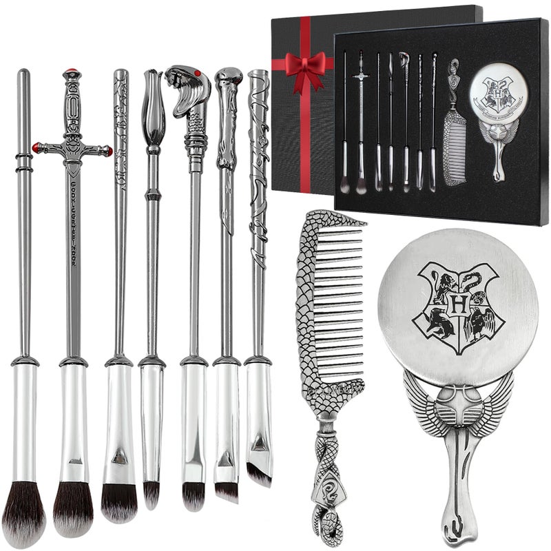 Pottter Makeup Brushes Harrry Gifts Comb Mirror with Gift Box for Eyeshadow Eyebrows Eyeliner Lips Concealer Contouring Highlighter Blending Wizard Wand Makeup Brushes Set