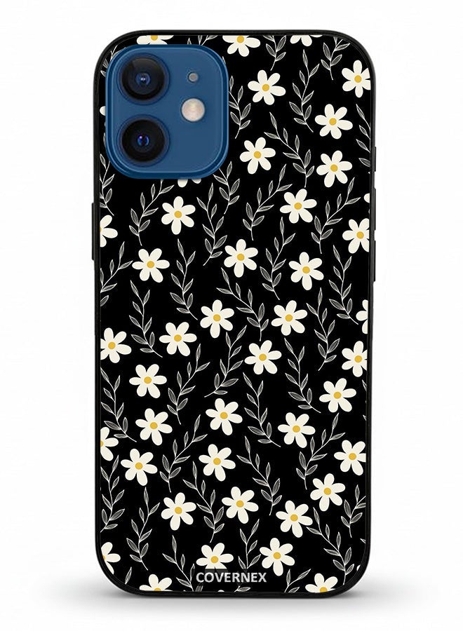 Covernex Apple iPhone 12 Mini Protective Case Cover Printed Featuring Midnight Garden Tiny Daisy Pattern - Image 2