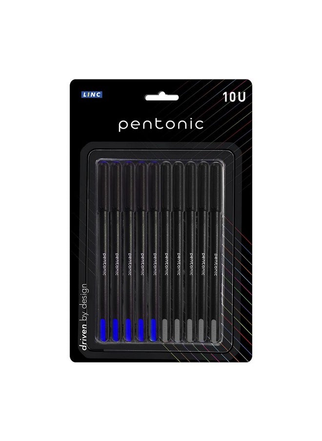 Pentonic Pentonic 0.7 mm Ball Pen Blister Pack | Black Body | Blue, Black & Red Ink | Set of 10 Pens x 6 Packs  - Image 1