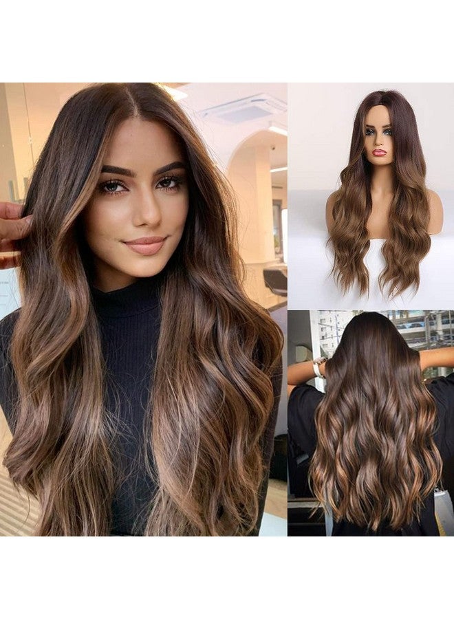 هير كيوب شعر مستعار طويل بني متدرج للنساء شعر مستعار صناعي مجعد ومموج للاستخدام اليومي - Image 1