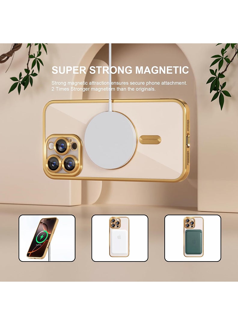 Theodor Magnetic Case for iPhone 16 Pro Max with MagSafe Drop Protection Full Camera Lens Protector Plating Soft Clear Phone Case 6.9 inch - Gold - Image 5