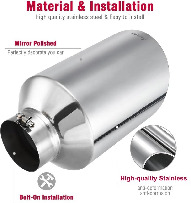 U-Power 5" Inlet 10" Outlet Exhaust Tip 5 to 10 Inch 18" Long Diesel Exhaust Tailpipe Tip Stainless Steel Rolled Edge Bolt-On Diesel Pipe Universal For Car Truck - Image 5
