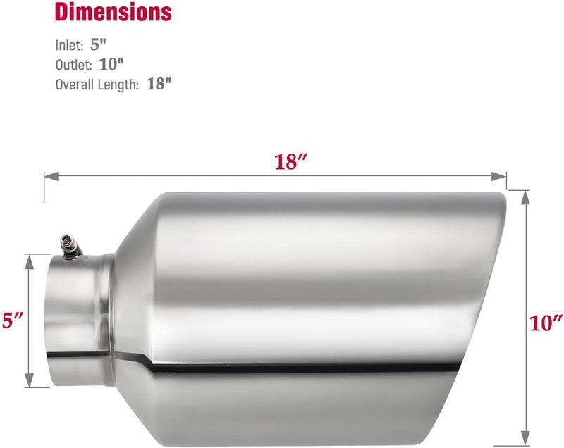U-Power 5" Inlet 10" Outlet Exhaust Tip 5 to 10 Inch 18" Long Diesel Exhaust Tailpipe Tip Stainless Steel Rolled Edge Bolt-On Diesel Pipe Universal For Car Truck - Image 4