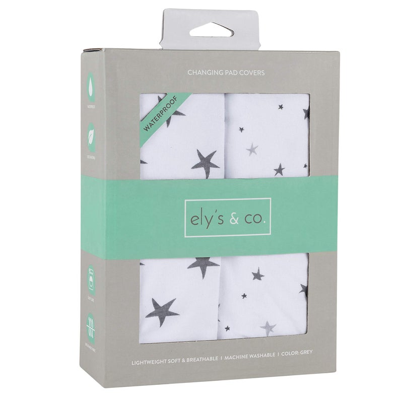 Ely's & Co. Elyâ€™s & Co. Patent Pending Waterproof Changing Pad Cover|Cradle Sheet 2-Pack Set for Baby Boy - 100% Cotton, Jersey Knit Cotton Sheets with Waterproof Lining â€” Grey Stars - Image 1