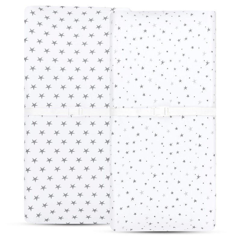 Ely's & Co. Elyâ€™s & Co. Patent Pending Waterproof Changing Pad Cover|Cradle Sheet 2-Pack Set for Baby Boy - 100% Cotton, Jersey Knit Cotton Sheets with Waterproof Lining â€” Grey Stars - Image 2