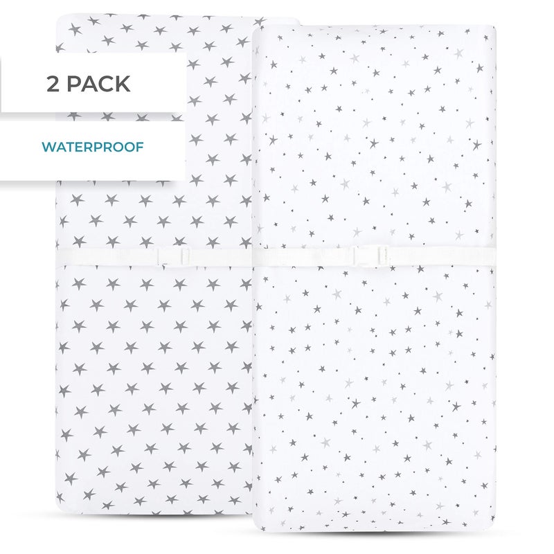 Ely's & Co. Elyâ€™s & Co. Patent Pending Waterproof Changing Pad Cover|Cradle Sheet 2-Pack Set for Baby Boy - 100% Cotton, Jersey Knit Cotton Sheets with Waterproof Lining â€” Grey Stars - Image 4