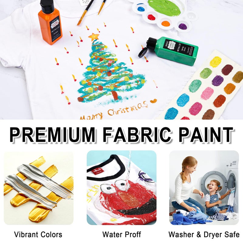 Shuttle Art Metallic Fabric Paint, Shuttle Art 18 Metallic Colors Permanent Soft Fabric Paint in Bottles (60ml/2oz) with Brush and Stencils, Non-Toxic Textile Paint for T-shirts, Shoes, Jeans, Bags & DIY Projects - Image 4