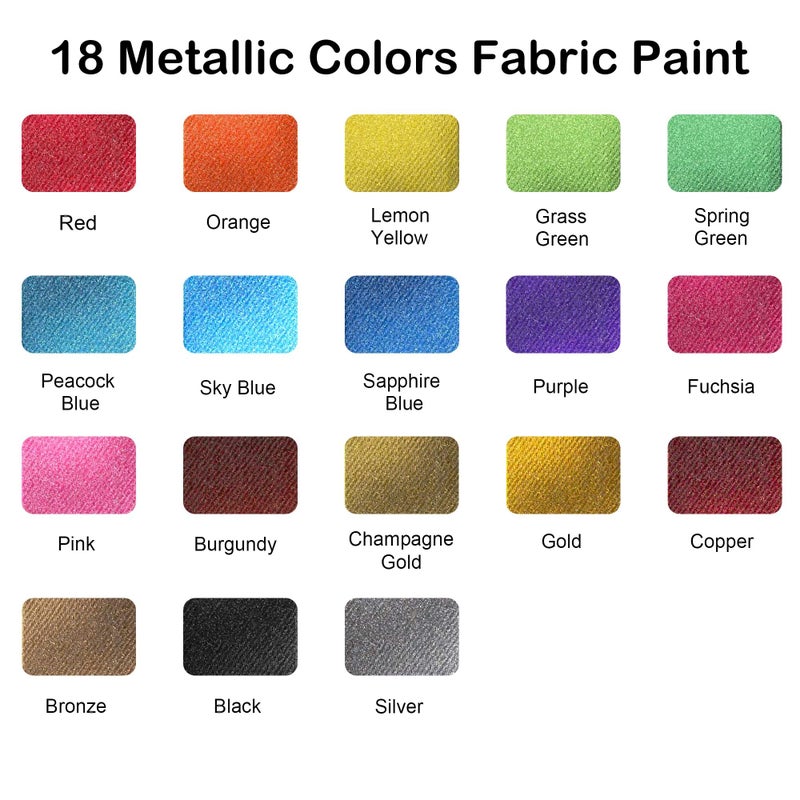 Shuttle Art Metallic Fabric Paint, Shuttle Art 18 Metallic Colors Permanent Soft Fabric Paint in Bottles (60ml/2oz) with Brush and Stencils, Non-Toxic Textile Paint for T-shirts, Shoes, Jeans, Bags & DIY Projects - Image 3
