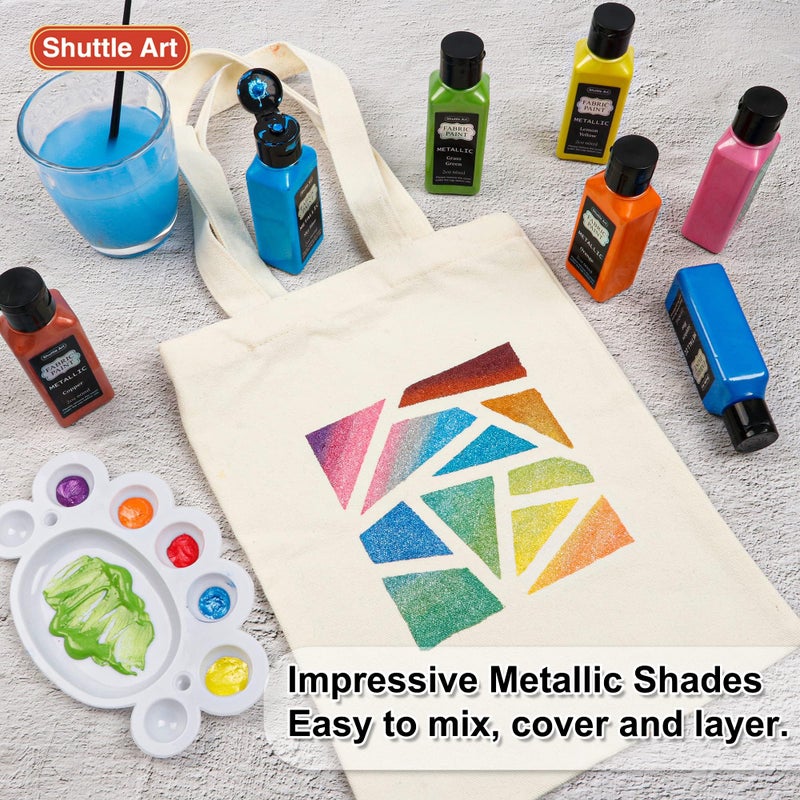 Shuttle Art Metallic Fabric Paint, Shuttle Art 18 Metallic Colors Permanent Soft Fabric Paint in Bottles (60ml/2oz) with Brush and Stencils, Non-Toxic Textile Paint for T-shirts, Shoes, Jeans, Bags & DIY Projects - Image 5