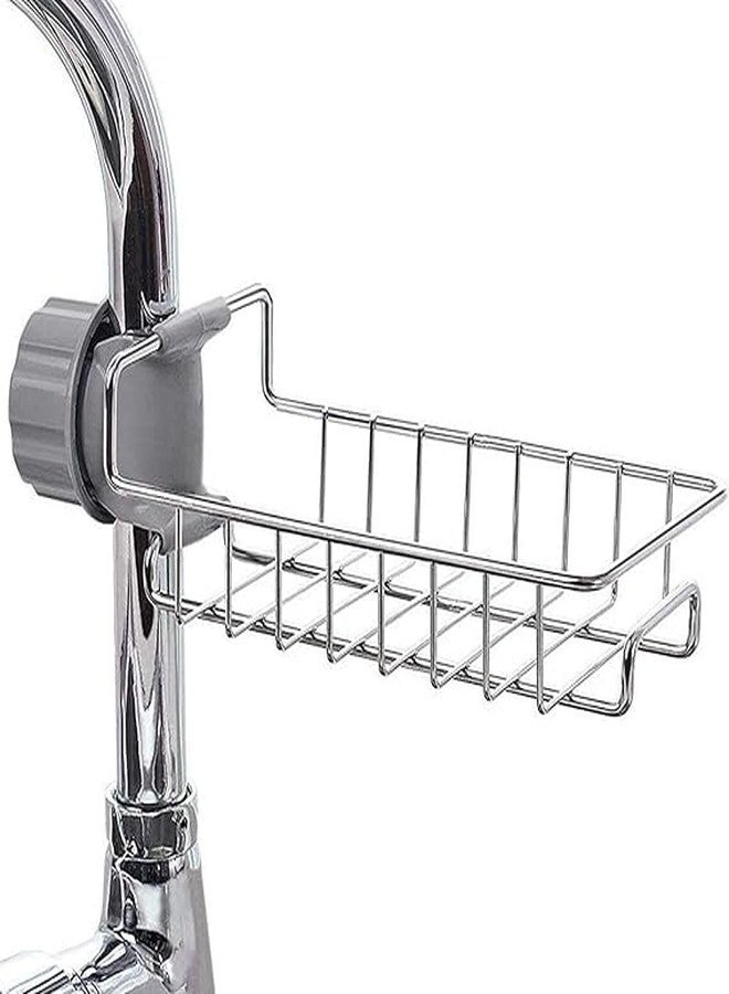 ELVORO Kitchen Sink Faucet Sponge Holder Caddy Organizer Over, Stainless Steel Heavy Duty Thickening Hanging Drain Rack for scrubbers, soap, Bathroom, Detachable no Suction Cup Bathroom soap Holder - Image 1